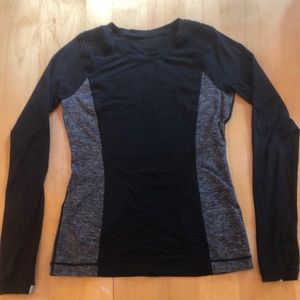 Lululemon - Long Sleeve Running Tee, Black/gray Sz 8 Reflective tabs key pocket